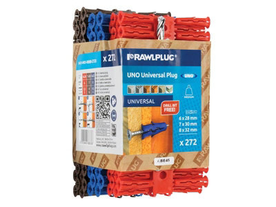 Rawlplug R-U1-MIX-RBRB-272D Mixed UNO Plugs (Pack 272) + Drill Bit RAW68636