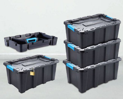 RB BOSS ECO 55L Recycled Plastic Storage Box with Lid & Tray - Heavy ...