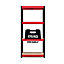RB BOSS Garage Shelving Unit 4 Shelf MDF Red & Black Powder Coated Steel (H)1600mm (W)750mm (D)350mm
