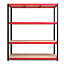 RB BOSS Garage Shelving Unit 4 Shelf MDF Red & Black Powder Coated Steel (H)1800mm (W)1600mm (D)600mm
