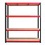 RB BOSS Garage Shelving Unit 4 Shelf MDF Red & Black Powder Coated Steel (H)1800mm (W)1600mm (D)600mm