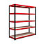 RB BOSS Garage Shelving Unit 5 Shelf MDF Red & Black Powder Coated Steel (H)1800mm (W)1600mm (D)600mm