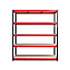 RB BOSS Garage Shelving Unit 5 Shelf MDF Red & Black Powder Coated Steel (H)1800mm (W)1600mm (D)600mm