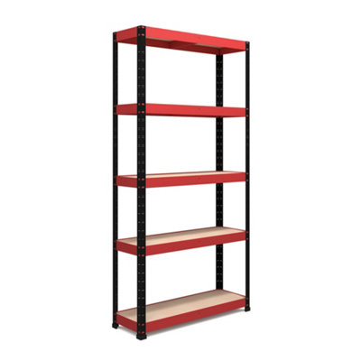 RB BOSS Garage Shelving Unit 5 Shelf MDF Red & Black Powder Coated Steel (H)1800mm (W)900mm (D)300mm