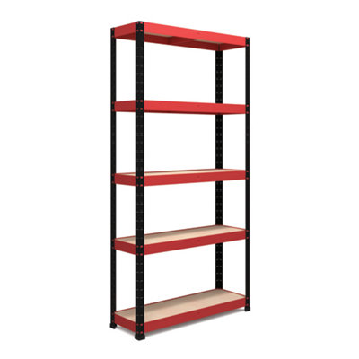 RB BOSS Garage Shelving Unit 5 Shelf MDF Red & Black Powder Coated Steel (H)1800mm (W)900mm (D)400mm