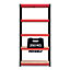 RB BOSS Garage Shelving Unit 5 Shelf MDF Red & Black Powder Coated Steel (H)1800mm (W)900mm (D)400mm
