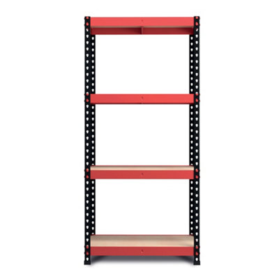 RB BOSS Garage Shelving Unit FastLok 4 Shelf MDF Red & Black Powder Coated Steel (H)1600mm (W)750mm (D)350mm, Pack of 2