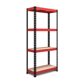 RB BOSS Garage Shelving Unit FastLok 4 Shelf MDF Red & Black Powder Coated Steel (H)1600mm (W)750mm (D)350mm