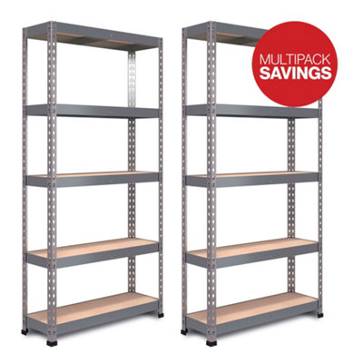 RB BOSS Garage Shelving Unit FastLok 5 Shelf MDF Galvanised Steel (H)1800mm (W)900mm (D)450mm, Pack of 2