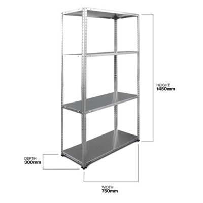 RB BOSS Garage Shelving Units 4 Shelf Bolted Galvanised Steel (H)1450mm (W)750mm (D)300mm, Pack of 2