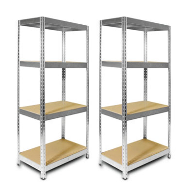 RB BOSS Garage Shelving Units FastLok 4 Shelf MDF Galvanised Steel (H)1600mm (W)750mm (D)350mm, Pack of 2