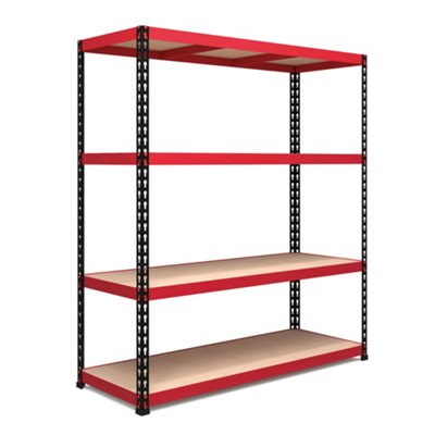 RB BOSS Garage Shelving Units FastLok 4 Shelf MDF Red & Black Powder Coated Steel (H)1980mm (W)1830mm (D)610mm