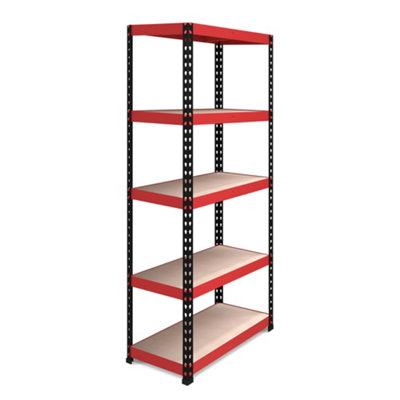 RB BOSS Garage Shelving Units FastLok 5 Shelf MDF Red & Black Powder Coated Steel (H)1800mm (W)900mm (D)450mm