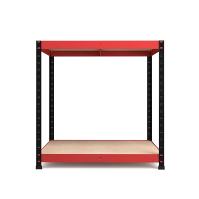 RB BOSS Garage Workbench 2 Shelf MDF Red & Black Powder Coated Steel Work Bench (H)900mm (W)900mm (D)600mm