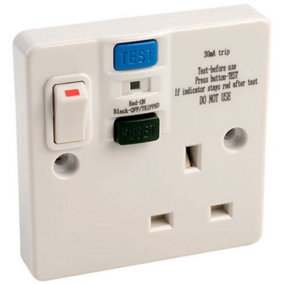 RCD SINGLE 1GANG SOCKET 13AMP 30MA TRIP TYPE A RATED LATCHING