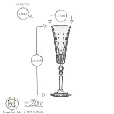 RCR Crystal 12 Piece Marilyn Champagne Flutes Set - Modern Cut Glass Stemware Goblets - 169ml