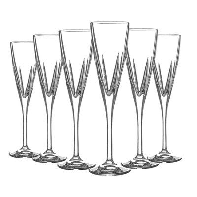 RCR Crystal - Fusion Champagne Flutes Set - Modern Cut Glass Stemware Goblets - 170ml - 6pc