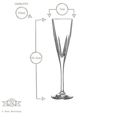 RCR Crystal - Fusion Champagne Flutes Set - Modern Cut Glass Stemware Goblets - 170ml - 6pc