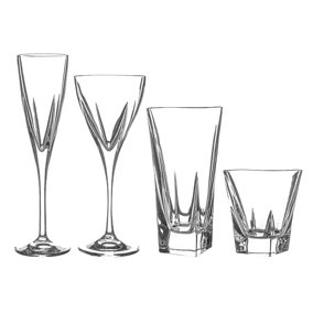 RCR Crystal - Fusion Glassware Set - Modern Cut Glass Stemware Goblets - 24pc
