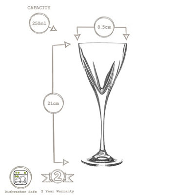 RCR Crystal - Fusion Wine Glasses Set - Modern Cut Glass Stemware Goblets - 250ml - 6pc