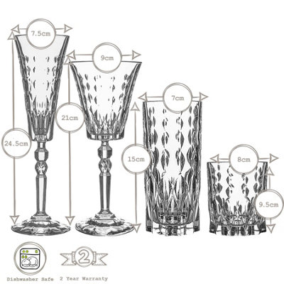 RCR Crystal - Marilyn Glassware Set - Modern Cut Glass Stemware Goblets - 24pc