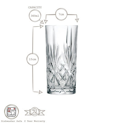 RCR Crystal Melodia Highball Glasses - 360ml - Pack of 12