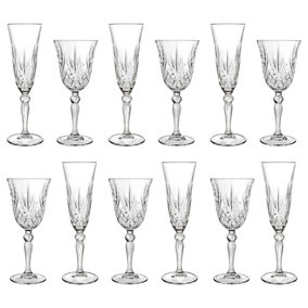 RCR Crystal Melodia White Wine Glasses & Champagne Flutes Set - 12pc