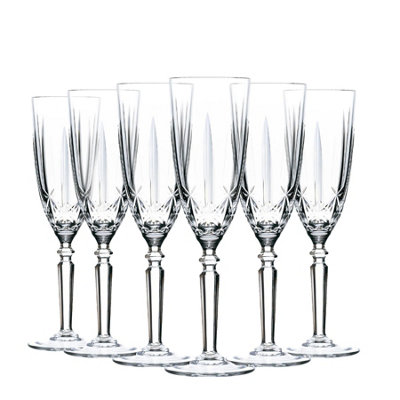RCR Crystal - Orchestra Cut Glass Champagne Flutes Glasses Set - 200ml - Pack of 6