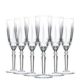 RCR Crystal - Orchestra Cut Glass Champagne Flutes Glasses Set - 200ml - Pack of 6