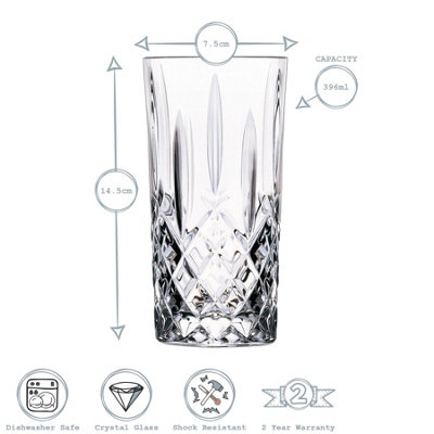 RCR Crystal - Orchestra Cut Glass Whiskey Tumblers and Highball Cocktail Glasses - 340ml, 396ml - 12pc Set