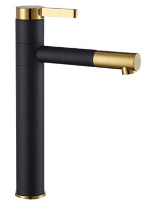 Rea Tall Basin Tap Black/Gold Colour Finished Brass Bathroom Standing ...