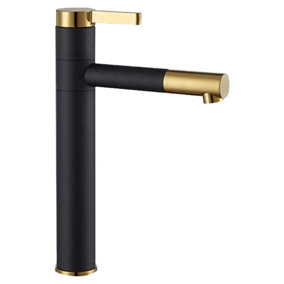 Rea Tall Basin Tap Black/Gold Colour Finished Brass Bathroom Standing Faucet Mixer