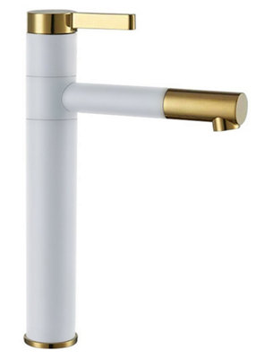 Rea Tall Basin Tap White/Gold Colour Finished Brass Bathroom Standing Faucet Mixer
