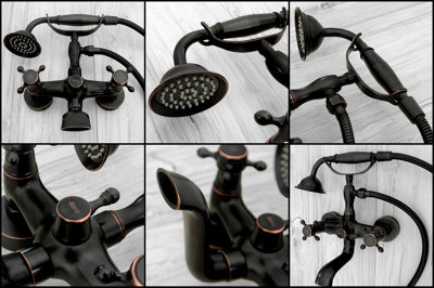 Rea Vintage Bath Tap Mixer Bathroom Faucet Retro Old Black with Shower Head