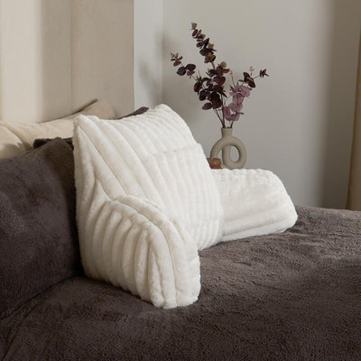 Reading Cushion Faux Fur Fleece Heatable Lumbar Pillow, Cream - One Size