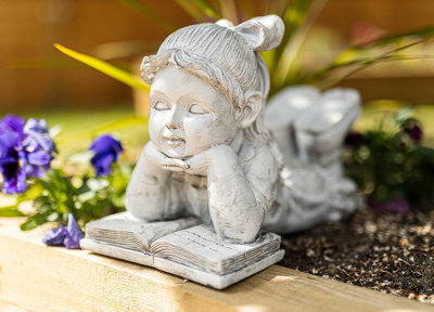 Reading Girl Garden Ornament Stone Effect