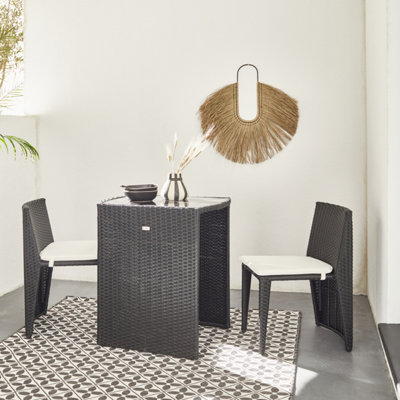 Ready assembled 2-seater space-saving rattan table set - Doppio - Black ...