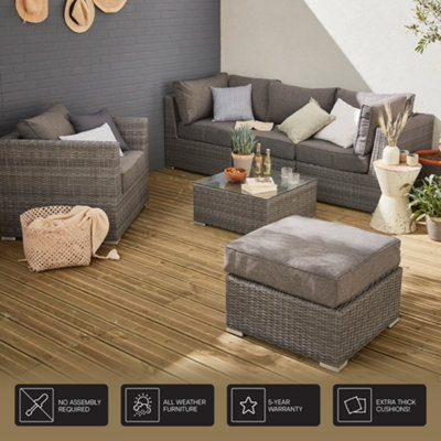 Ready assembled 5seater deluxe polyrattan modular garden sofa set