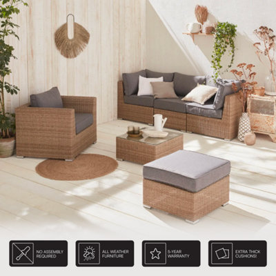 Ready assembled 5seater deluxe polyrattan modular garden sofa set