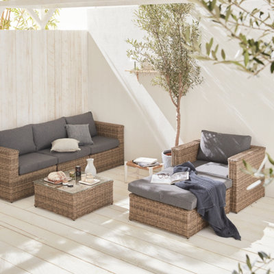 Ready assembled 5 seater polyrattan corner garden sofa set sofa