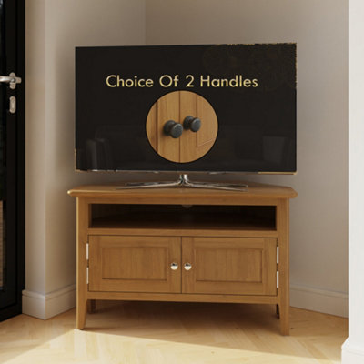 Ready Assembled Large 2 Door Corner TV Unit Natural Oak