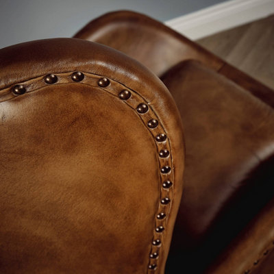 Real Genuine Leather Swivel Egg Aviator Wing Accent Arm Chair Brown Tan