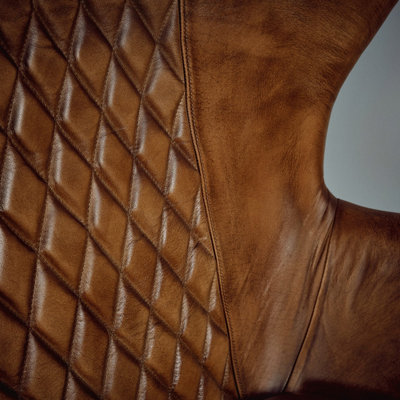 Real Genuine Leather Swivel Egg Aviator Wing Accent Arm Chair Brown Tan