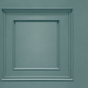Realisitc Wood Panel Coving Effect Modern Feature Teal Wallpaper 8489 FULL ROLL -  Teal Wood Panel 8489