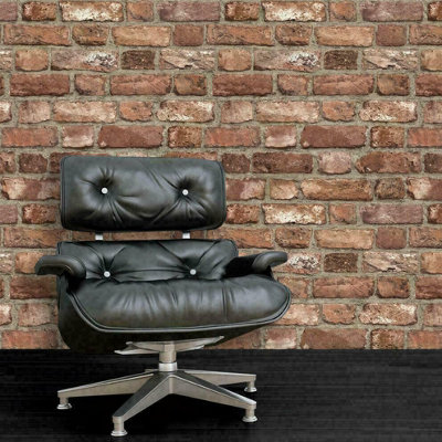 Realistic 3D Vintage Brick Effect Rustic Stone Red Grey Textured Vinyl Wallpaper FULL ROLL - Red Vintage Brick A28901
