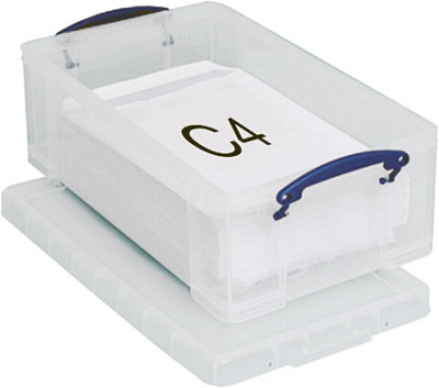 Really Useful 12 Litre Clear ,Plastic Storage Strong Box With Lid & Handles