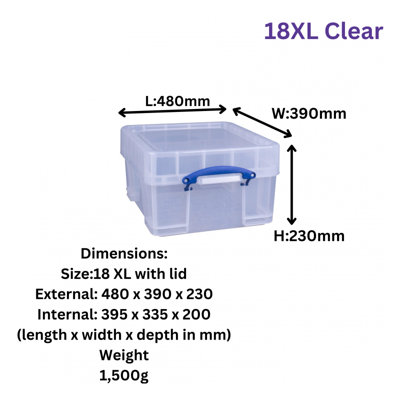 Really Useful 18 XL Litre Clear ,Plastic Storage Box With Lid & Handles