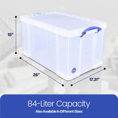 Really Useful 84 Litre Versatile Clear Storage Box: Stackable, Transparent, Versatile, Secure Solution for Effortless Storage