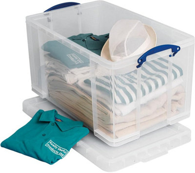 Really Useful 84 Litre Versatile Clear Storage Box: Stackable, Transparent, Versatile, Secure Solution for Effortless Storage