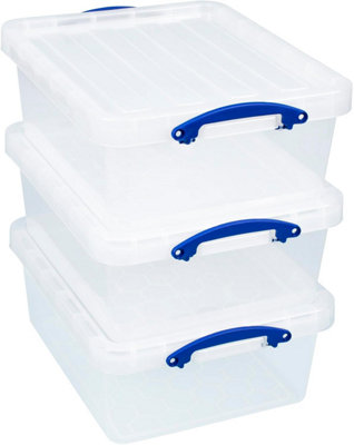 Really Useful Box Plastic Storage 23.5 Litre Clear (Pack of 3)